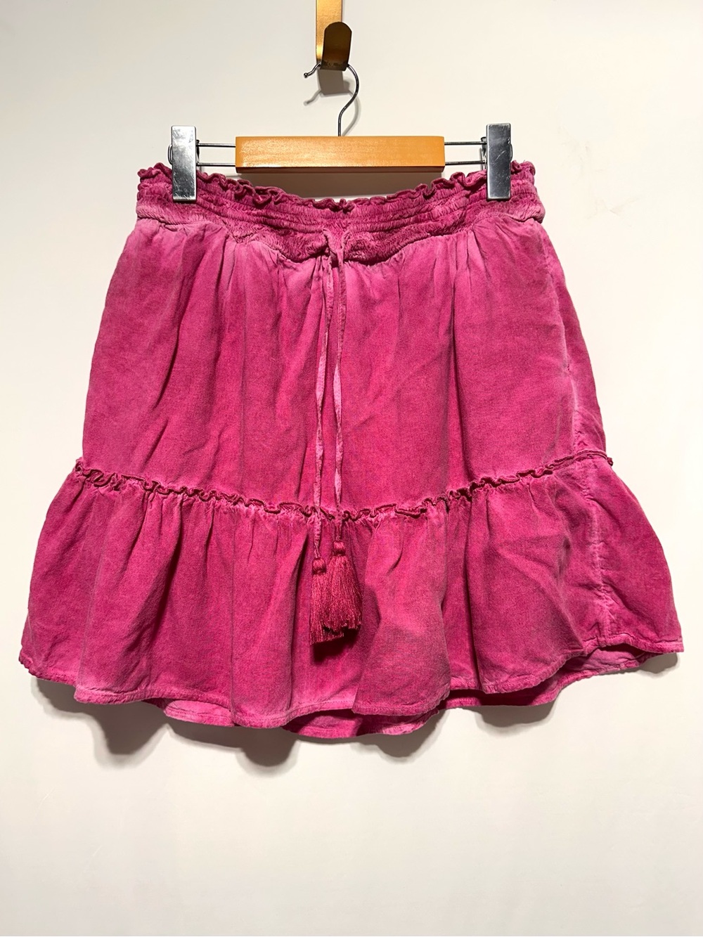 Pilcro Pink Linen Blend Tiered Ruffle Mini Skirt Tassel Drawstring XS